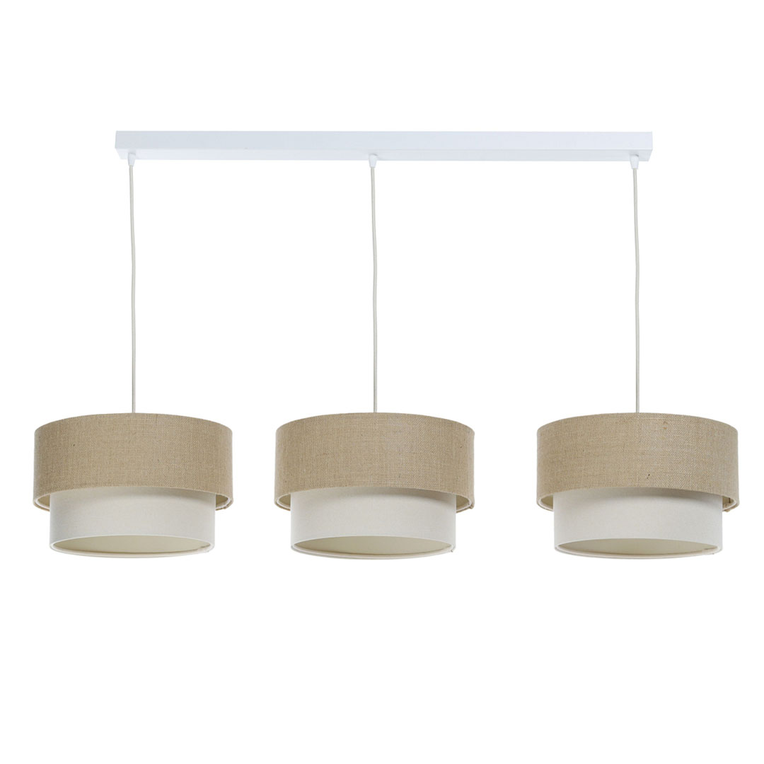Lampa BOHO na listwie, podwójne abażury z tkaniny jutowej i lnianej, beżowo-kremowa - BPS Koncept zdjęcie 1