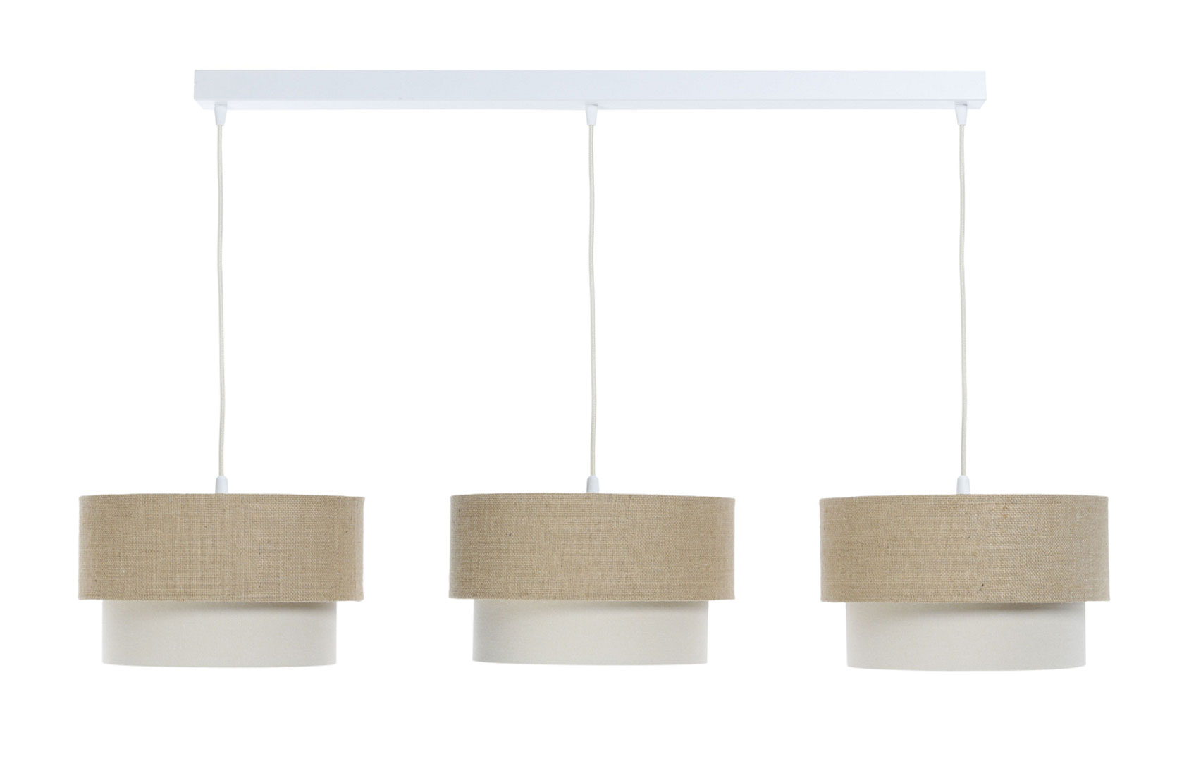Lampa BOHO na listwie, podwójne abażury z tkaniny jutowej i lnianej, beżowo-kremowa - BPS Koncept zdjęcie 3