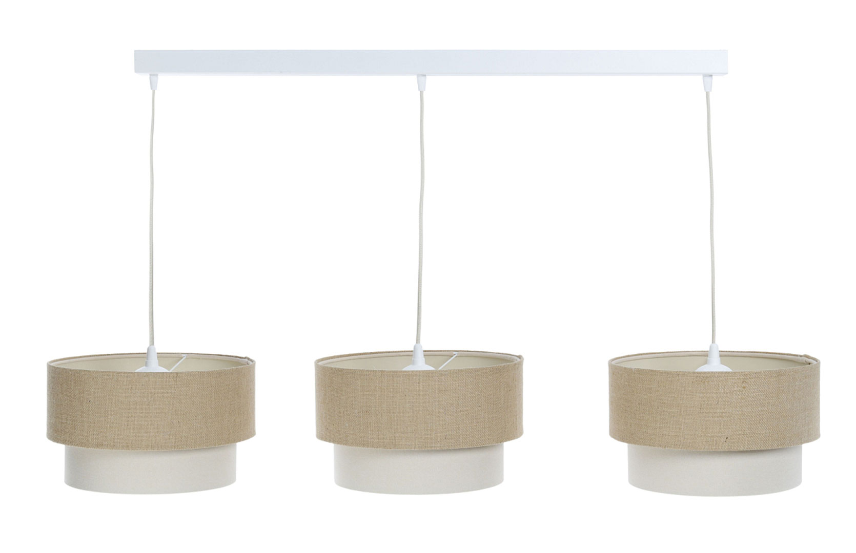 Lampa BOHO na listwie, podwójne abażury z tkaniny jutowej i lnianej, beżowo-kremowa - BPS Koncept zdjęcie 4