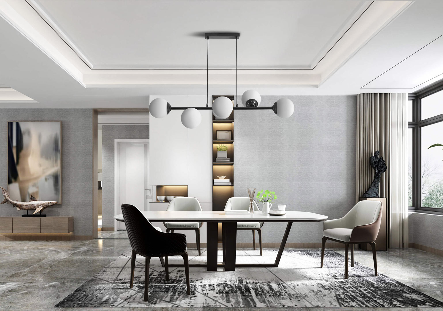 Lampa czarna wisząca na lince z podłużną podsufitką i szklanymi kulami - FINO - Lampit zdjęcie 2
