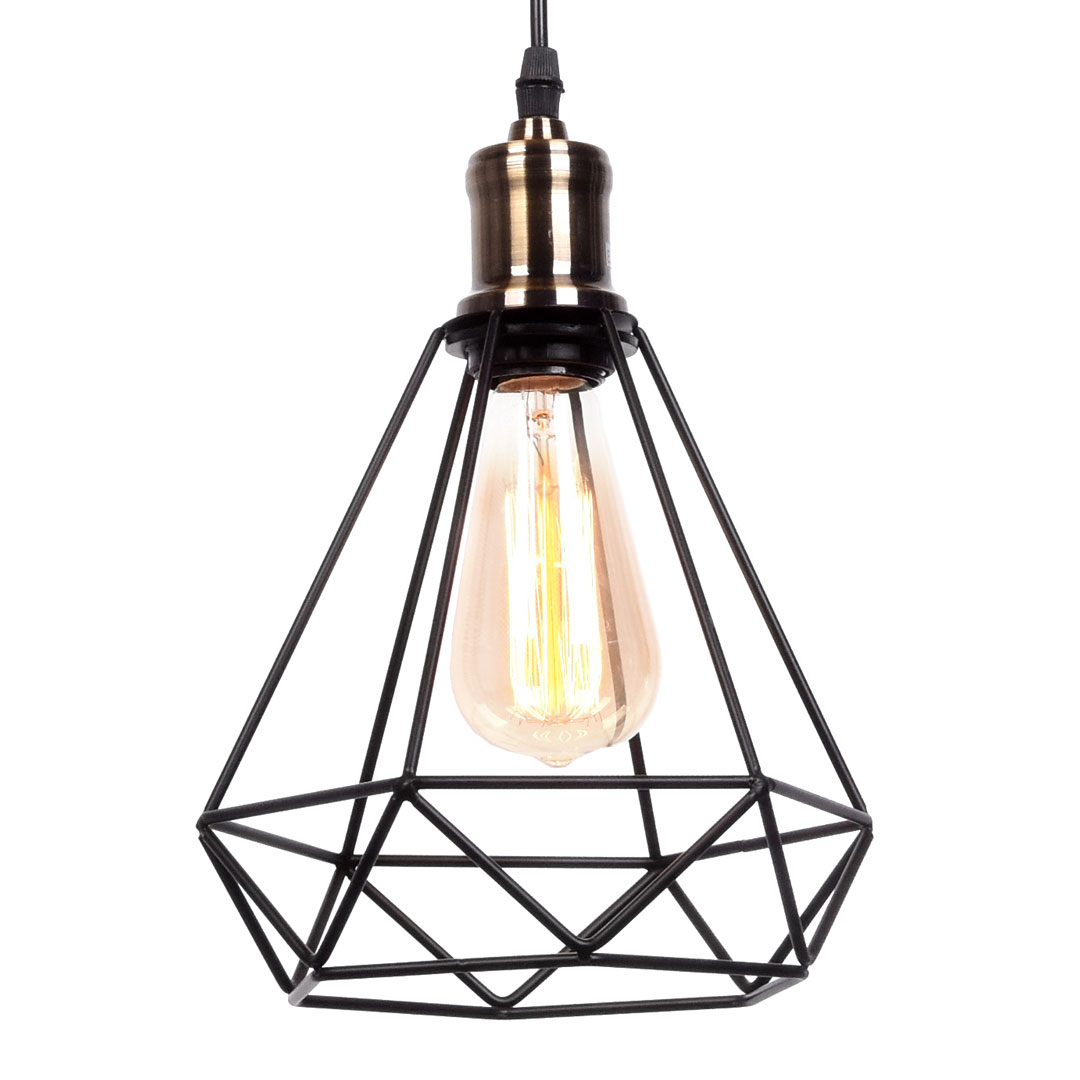 Lampa druciana czarna wisząca diament COBI metalowa designerska - Lumina Deco zdjęcie 1