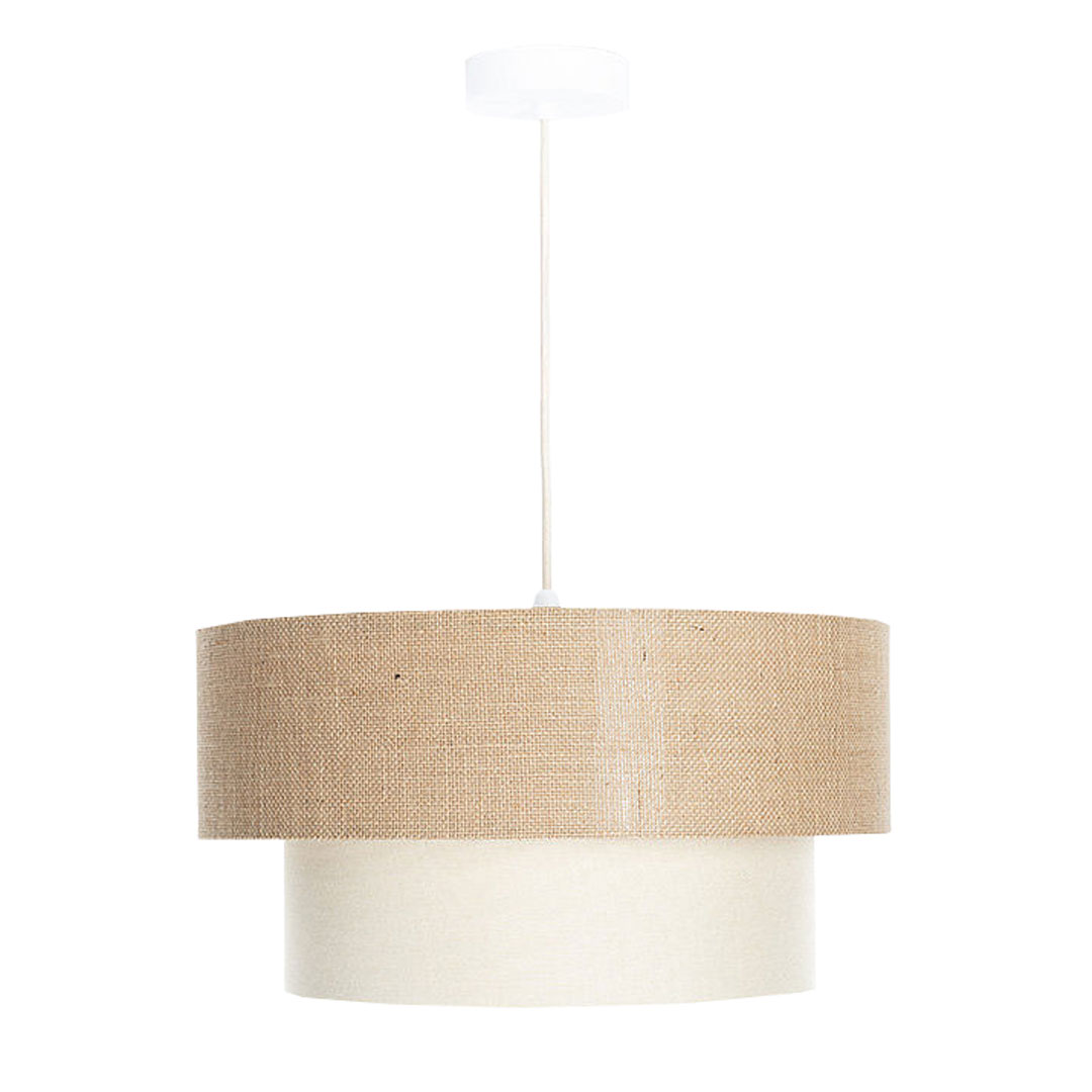 Lampa jutowa BOHO wisząca z podwójnym beżowym i kremowym abażurem z tkaniny jutowej i lnianej