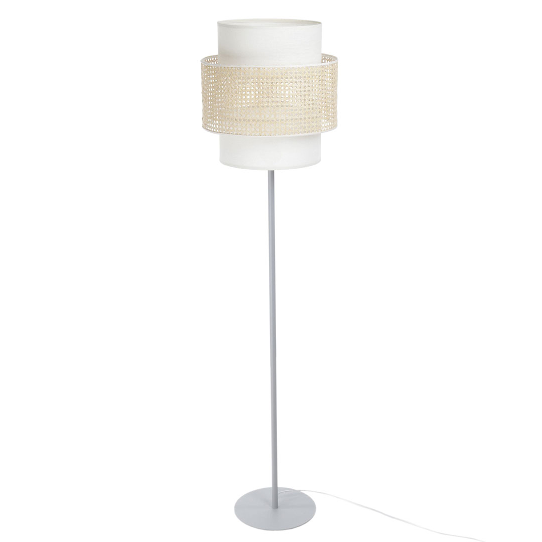 Lampa stojąca rattanowa boho w kolorze złamanej bieli, podwójny abażur - LIAM - BPS Koncept zdjęcie 1