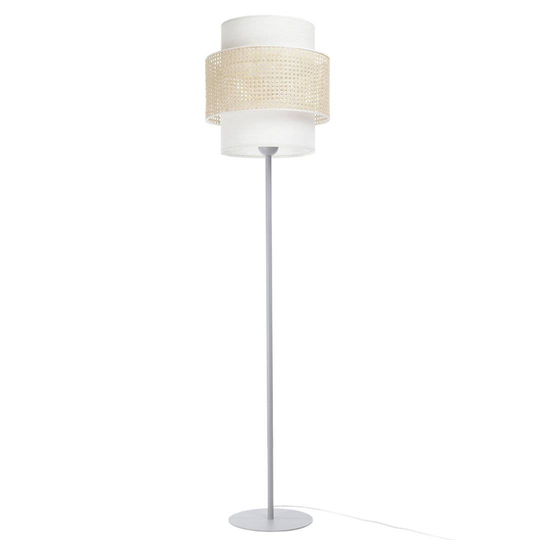 Lampa stojąca rattanowa boho w kolorze złamanej bieli, podwójny abażur - LIAM - BPS Koncept zdjęcie 3