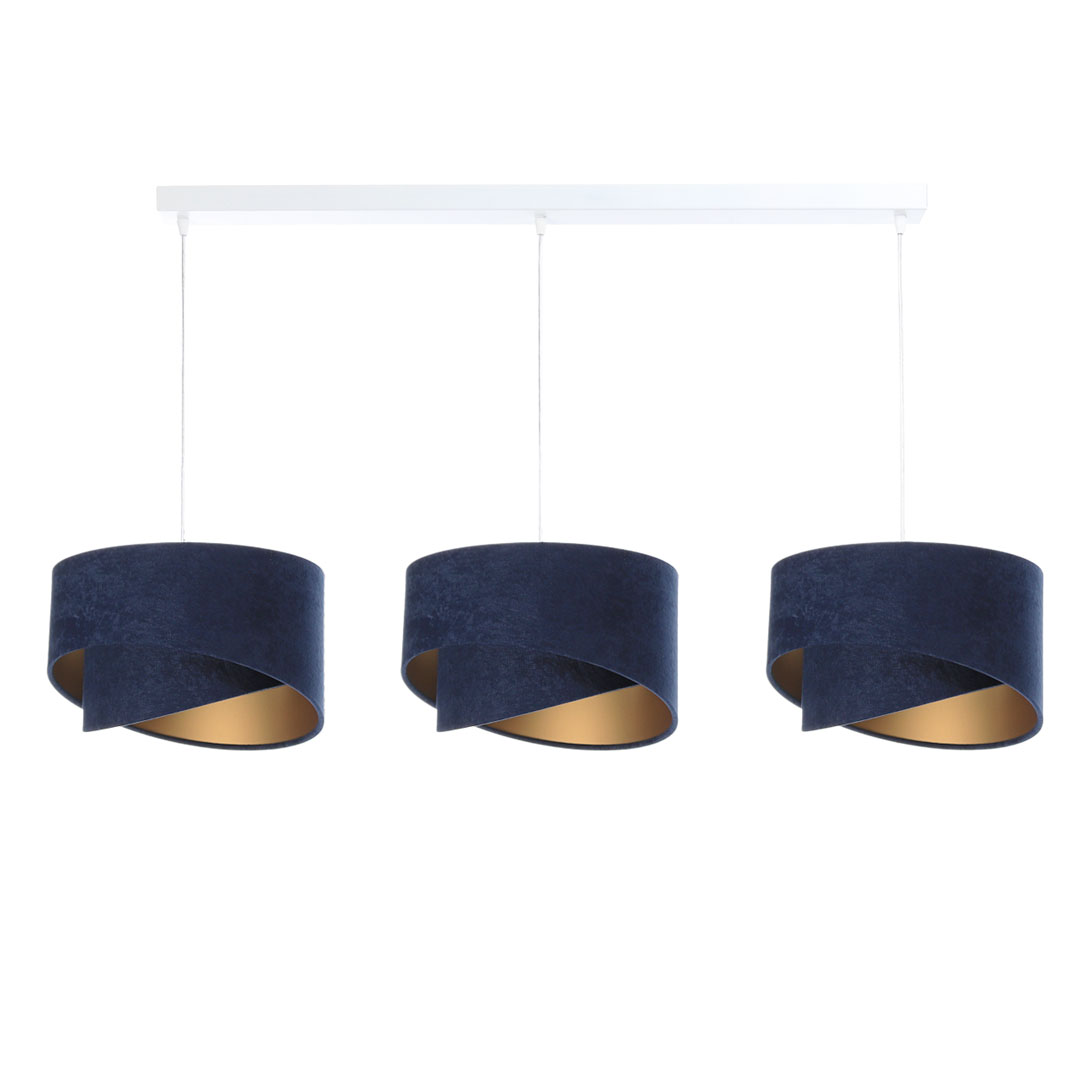 Lampa sufitowa do salonu 3-punktowa granatowa z asymetrycznymi abażurami i złotym akcentem - BPS Koncept zdjęcie 1