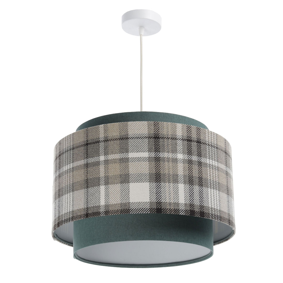 Lampa tapicerowana z podwójnym abażurem w kolorze morskim i kratkę - TOMA - BPS Koncept zdjęcie 3