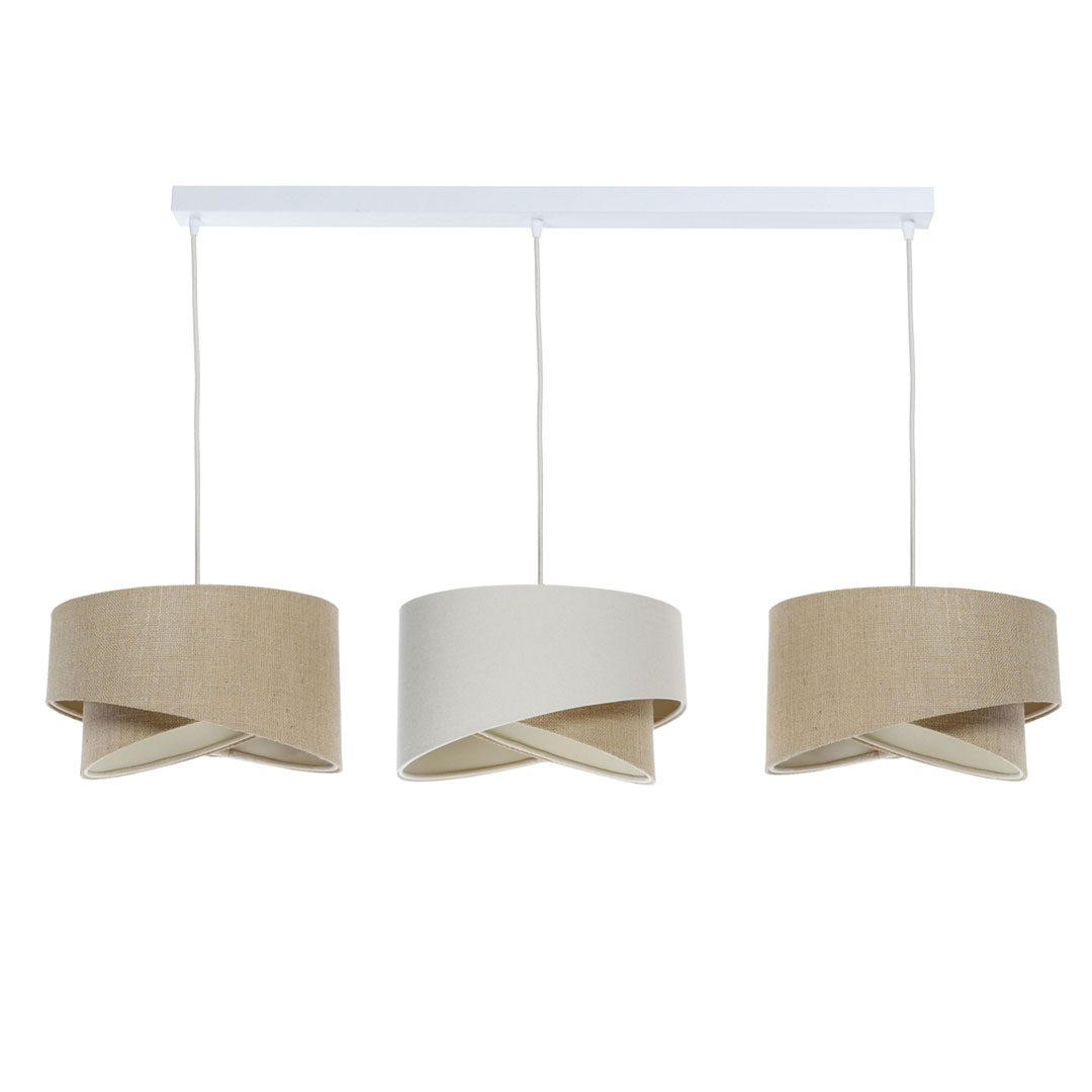 Asymetryczna lampa trzypunktowa nad stół, beżowo-kremowa z jutowym i lnianym abażurem - BOHO MIX - BPS Koncept zdjęcie 1