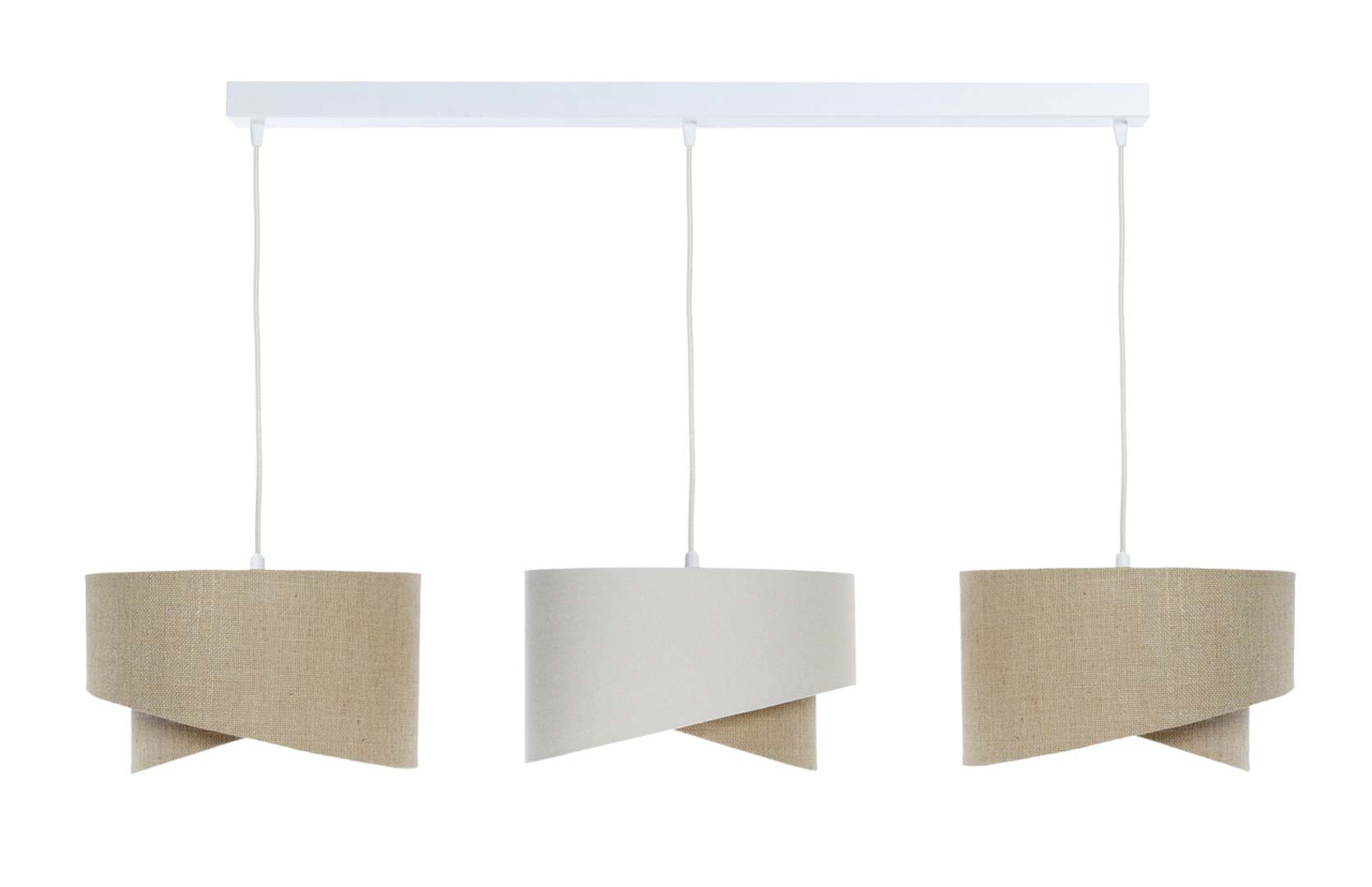 Asymetryczna lampa trzypunktowa nad stół, beżowo-kremowa z jutowym i lnianym abażurem - BOHO MIX - BPS Koncept zdjęcie 3