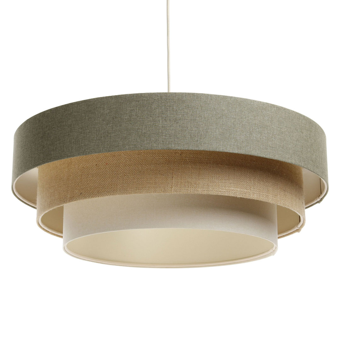Lampa wisząca oliwkowo-beżowo-kremowa z kaskadowym kloszem z lnu i juty - BOHO ELLEGANT - BPS Koncept zdjęcie 1