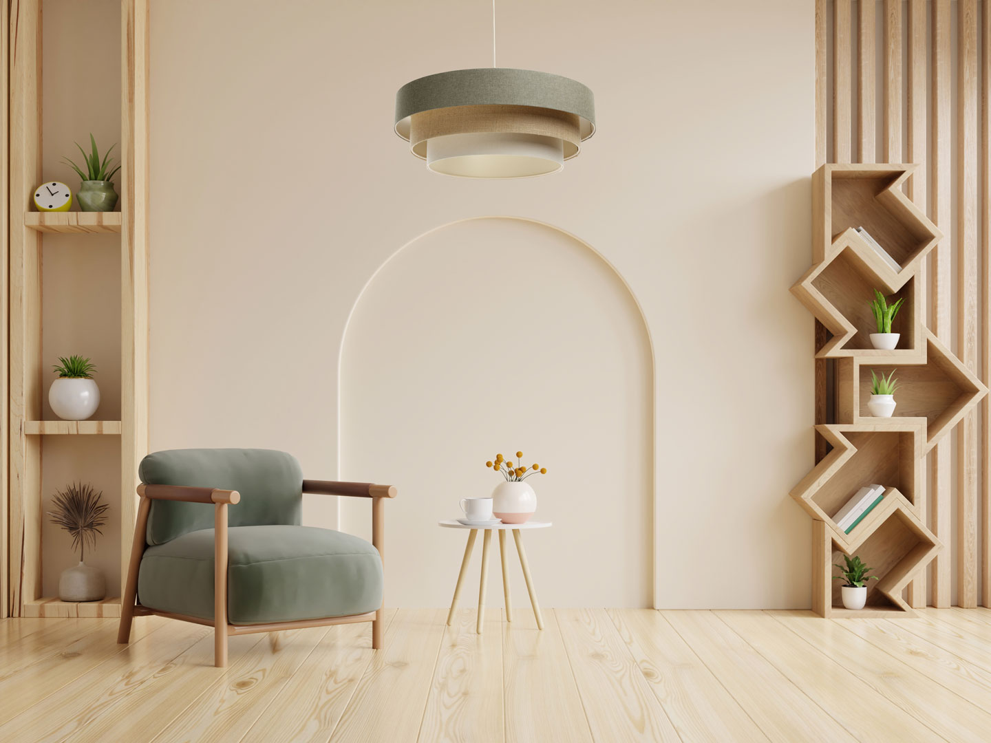 Lampa wisząca oliwkowo-beżowo-kremowa z kaskadowym kloszem z lnu i juty - BOHO ELLEGANT - BPS Koncept zdjęcie 2