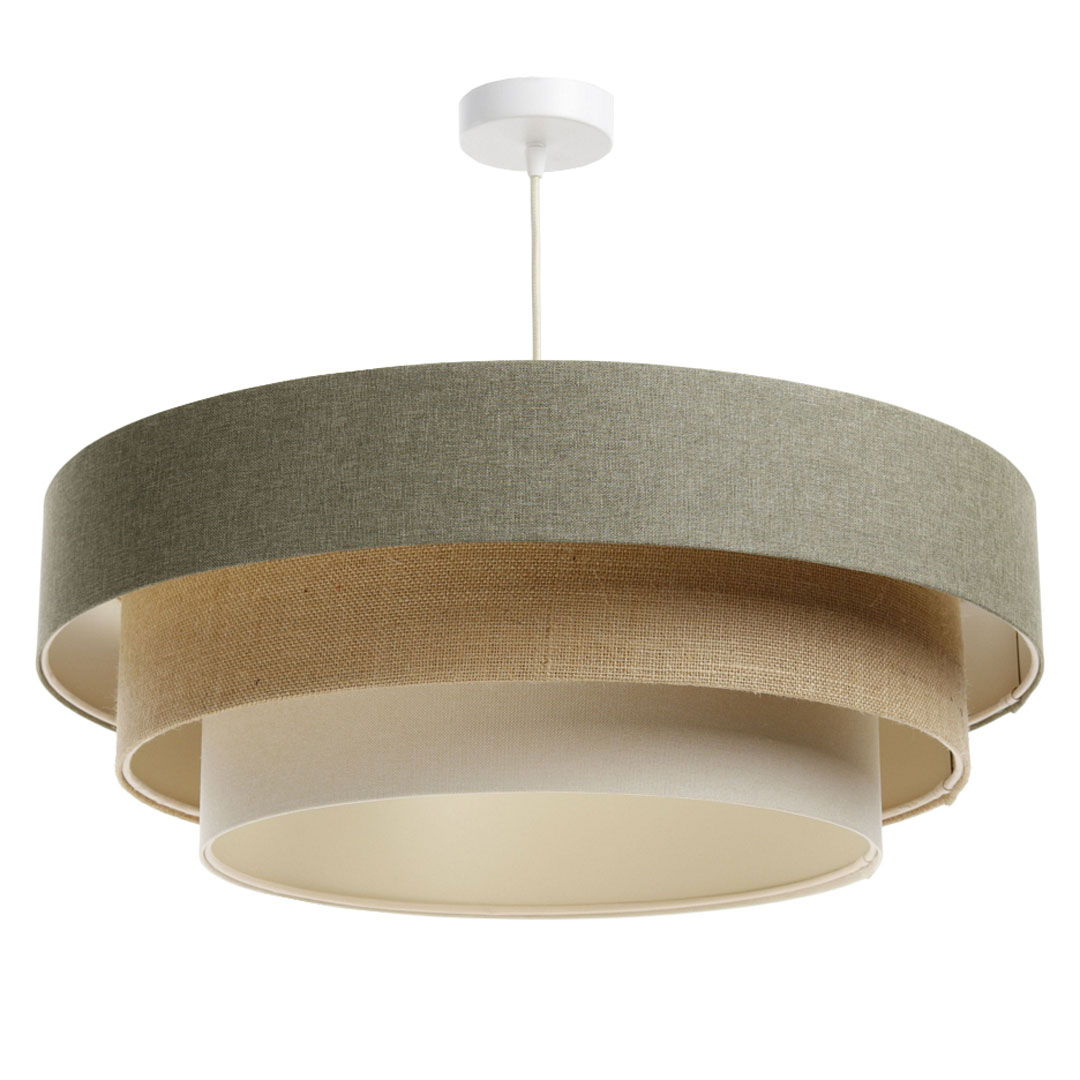 Lampa wisząca oliwkowo-beżowo-kremowa z kaskadowym kloszem z lnu i juty - BOHO ELLEGANT - BPS Koncept zdjęcie 3