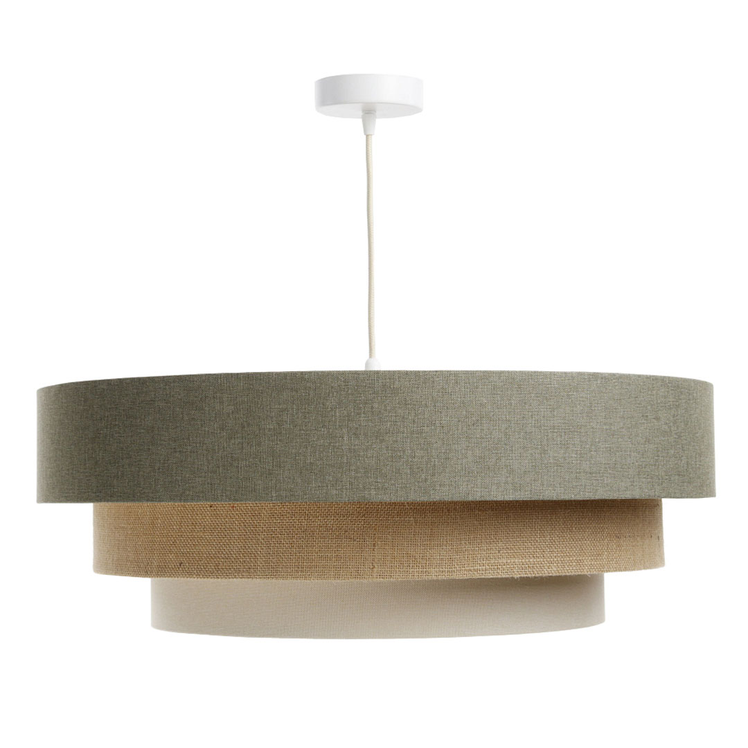 Lampa wisząca oliwkowo-beżowo-kremowa z kaskadowym kloszem z lnu i juty - BOHO ELLEGANT - BPS Koncept zdjęcie 4