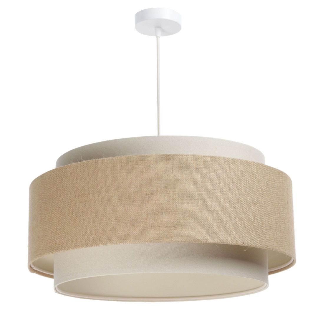Lampa wisząca w stylu boho z jutowym i lnianym podwójnym abażurem beżowo-kremowa - DUMBLE BOHO - BPS Koncept zdjęcie 3