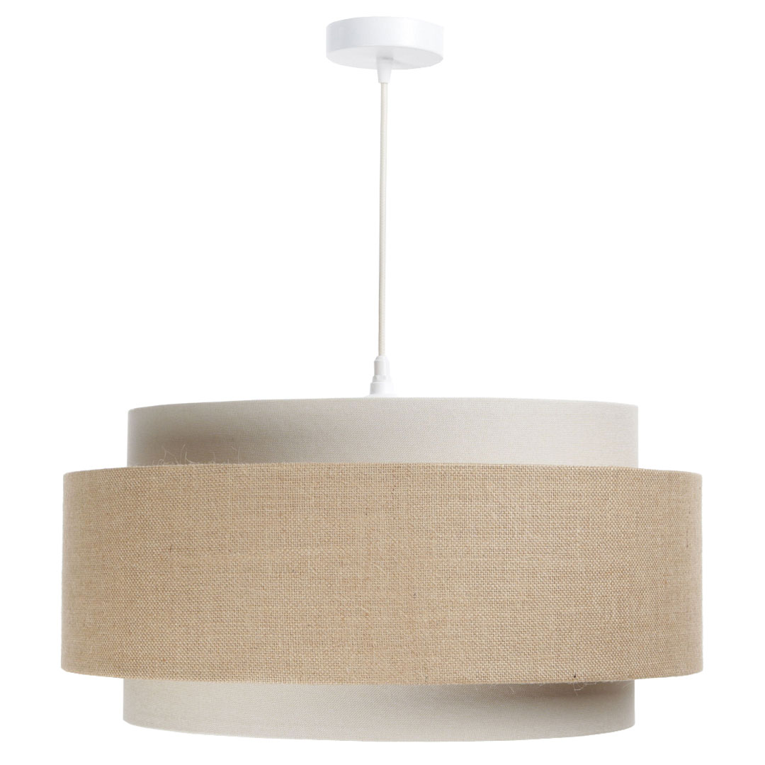 Lampa wisząca w stylu boho z jutowym i lnianym podwójnym abażurem beżowo-kremowa - DUMBLE BOHO - BPS Koncept zdjęcie 4