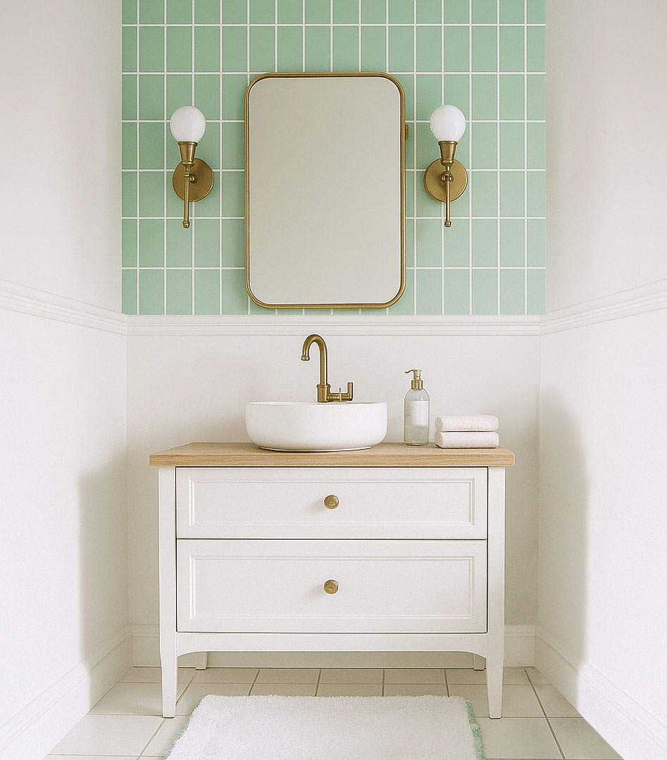 Miętowa tapeta w KRATKĘ białą, prostokątną 0,5 cm - Dekoori zdjęcie 2