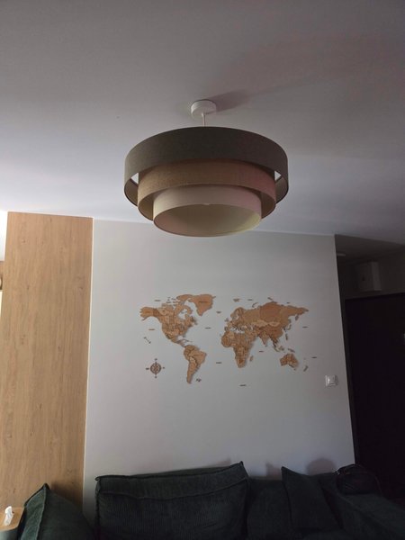 Lampa wisząca oliwkowo-beżowo-kremowa z kaskadowym kloszem z lnu i juty - BOHO ELLEGANT
