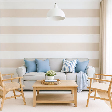 Tapeta w pasy poziome biało-beżowa 20 cm