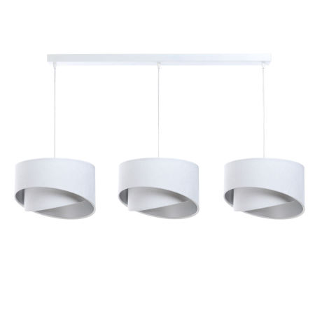 Asymetryczna lampa sufitowa na listwie biało-srebrna, skandynawska z abażurami z weluru