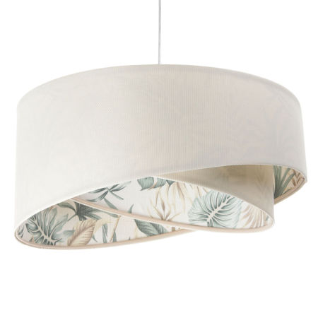 Asymetryczna lampa wisząca boho, kremowa tkanina z roślinnym wnętrzem w liście - EVA
