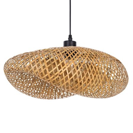 Bambusowa lampa wisząca boho, pleciony ażurowy abażur naturalny, do salonu i jadalni - LOTA