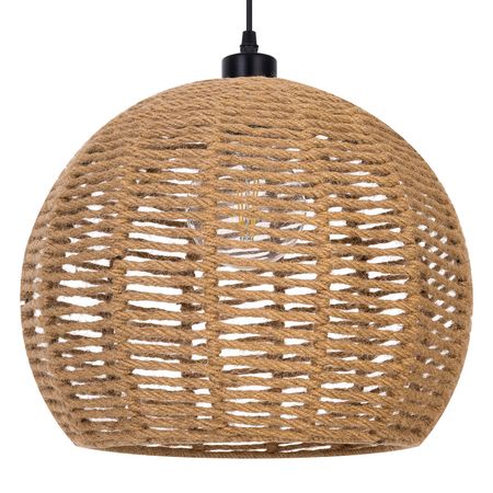 Beżowa lampa jutowa kula wisząca boho ze sznurka, pleciony abażur do pokoju - NOA