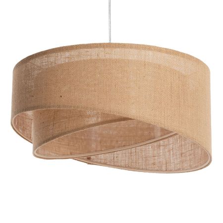 Beżowa lampa wisząca boho, asymetryczny abażur jutowy, oświetlenie salonu i jadalni - VITA