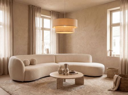 Beżowa lampa wisząca jutowa, modne światło do pokoju dziennego i sypialni, boho glamour - DUO