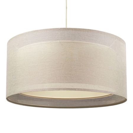 Beżowa lampa wisząca lniana z podwójnym abażurem boho, nastrojowa lampa do sypialni - DUO LEN