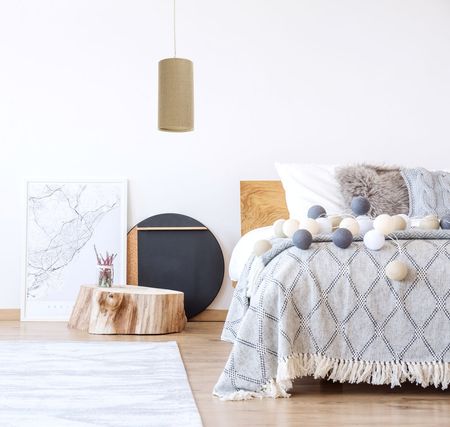 Beżowa lampa wisząca TUBA BOHO naturalna z juty, do sypialni przy łóżku i nad stół