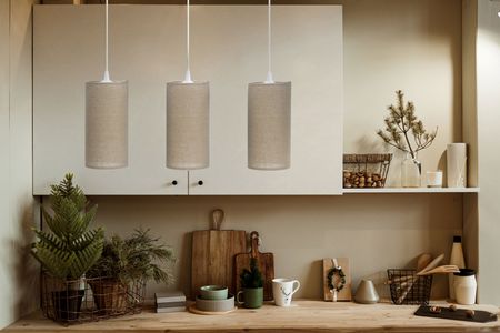 Beżowa lampa wisząca z juty 3 tuby na listwie nad stół jadalniany i wyspę kuchenną - BOHO