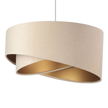 Beżowa lampa wisząca z okrągłym, asymetrycznym kloszem z weluru ze złotym wnętrzem SAMANTA