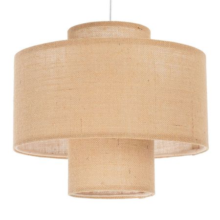 Beżowa nowoczesna lampa nad stół, abażur z tkaniny jutowej, do salonu i jadalni boho - TWIN