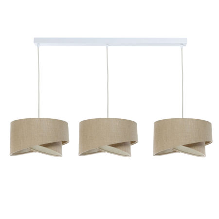 Beżowa potrójna lampa wisząca BOHO z jutowymi abażurami o asymetrycznym designie