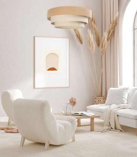 Beżowo-kremowa lampa wisząca w kształcie walca z abażurami z lnu i tkaniny jutowej BOHO