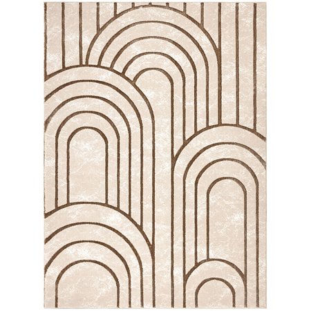 Beżowy dywan w brązowe łuki, geometryczny wzór Art Deco glamour - ALLURE