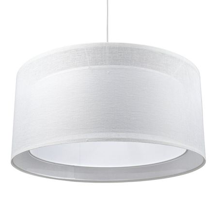 Biała lniana lampa wisząca z podwójnym abażurem, romantyczne oświetlenie do sypialni - DUO LEN