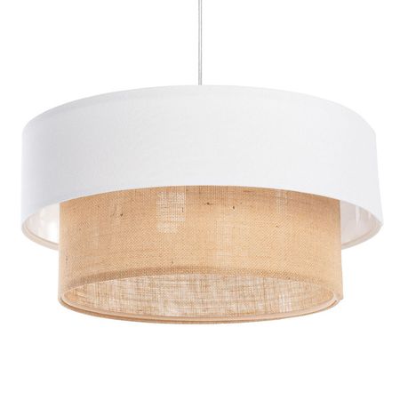 Biała nowoczesna lampa wisząca, oświetlenie mieszkania z juty, styl boho glamour - DUO