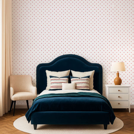 Biała tapeta w małe czerwone KROPKI GROSZKI 2 cm