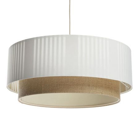 Biało-beżowa lampa wisząca jutowa, podwójny abażur do salonu i jadalni - LAMI LINE
