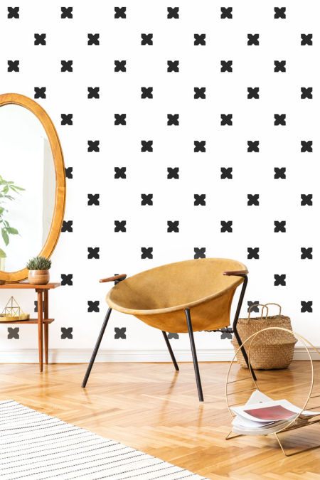 Biało-czarna tapeta na ścianę w IKSY krzyżyki rozstaw karo (wersja biało-czarna)