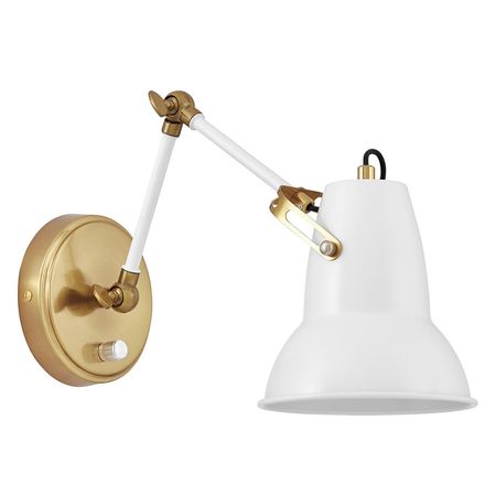 Biało-mosiężny kinkiet na ramieniu, z włącznikiem/wyłącznikiem, lampa ścienna do czytania - BONA W2