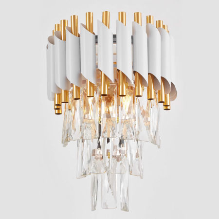 Biało-złota lampa ścienna, kryształowy kinkiet MAZINI W2