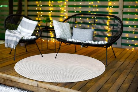 Biały okrągły dywan sznurkowy, dywan outdoor do domu i ogrodu, łatwy w czyszczeniu - TIMO