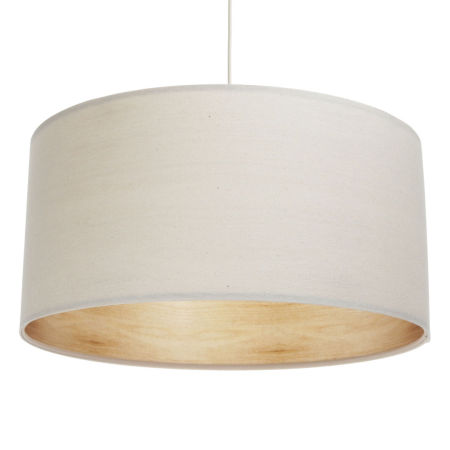 Boho lampa wisząca, kremowy abażur o lnianej strukturze z efektem drewna wewnątrz - EMA