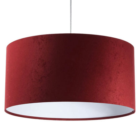 Bordowo-biała lampa wisząca z welurowym abażurem w kształcie walca LAWIERA