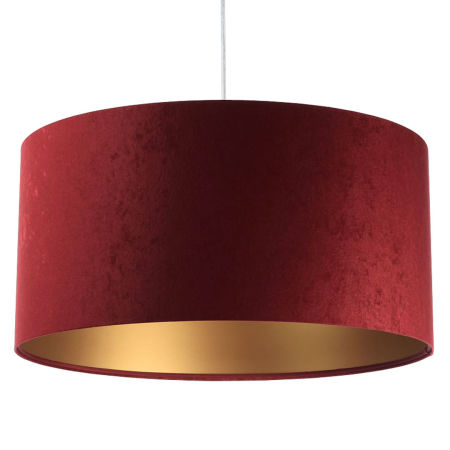 Bordowo-złota lampa wisząca z okrągłym, walcowym kloszem z weluru LAWIERA