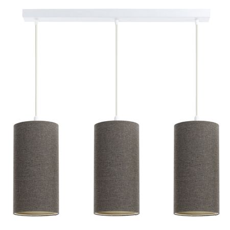 Brązowa BOHO lampa wisząca potrójna z lnu na listwie tuby, nad wyspę kuchenną, nad stół