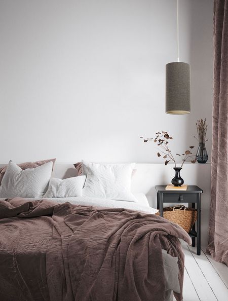 Brązowa lampa wisząca lniana TUBA BOHO nad stół do jadalni i do sypialni