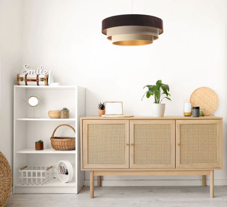 Brązowo-beżowo-kremowa lampa wisząca z welurowymi abażurami ze złotym wnętrzem TRINITI