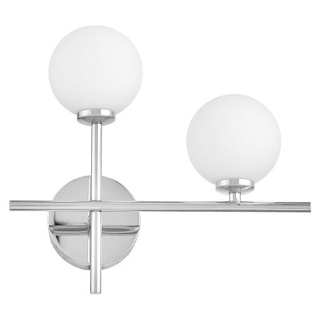 Chromowana, designerska lampa ścienna z kulistymi białymi kloszami MARSIADA NEO